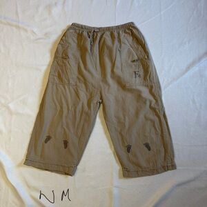 Women’s Khaki Cropped Pants with Foot Embroidery – Size M